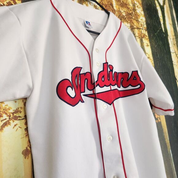Vintage Cleveland Indians Russell Athletic Jersey Mens Size Large White STAINS - Picture 3 of 14